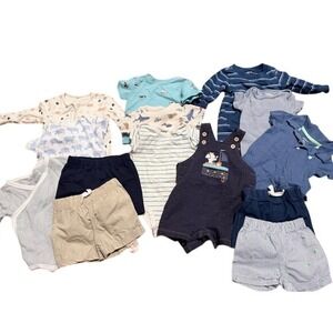 Carters Baby Boys 6-9 Months Matching Sets Navy Blue Tan Shirts Shorts pajamas